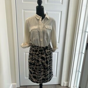 Anne Klein Black and Cream Patterned Pencil Skirt